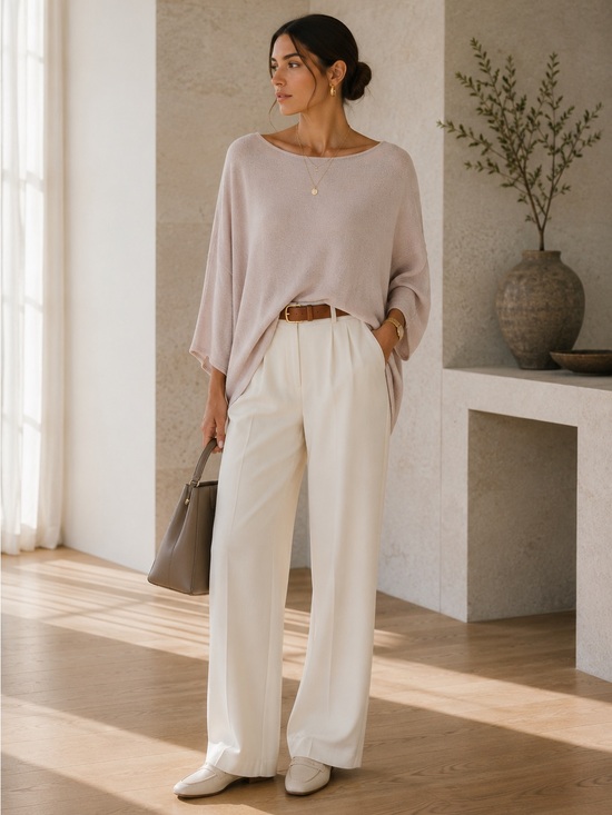 Jolie Tops - Jolie Blush Beige Dolman Sleeve Knit Top Oversized Boat Neck One Size